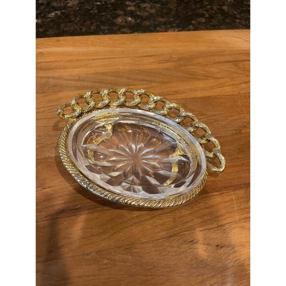 Hollywood Regency Glass Oval Mid-Century Trinket tray - Picture 4 of 7